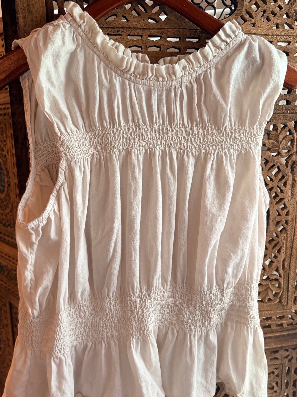 Romantic cream ruffled poplin top -
